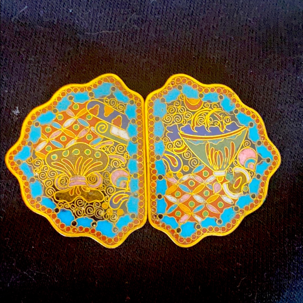 Vintage antique belt buckle Asian art theme